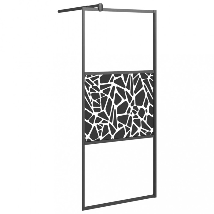Paravan de dus walk-in negru 90x195 cm sticla ESG model piatra