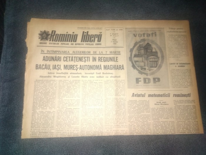 ZIARUL ROMANIA LIBERA 2 MARTIE 1965 ALEGERI