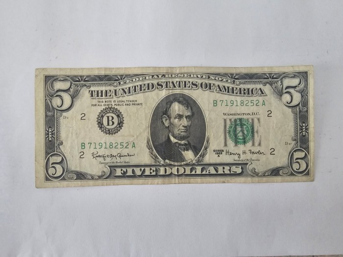 SUA 5 Dollars 1963 A Rara