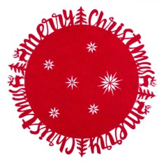 Suport Farfurie, Model &quot;Merry Christmas&quot;, P&acirc;slă, Culoare Roșu, Diametru 35 cm