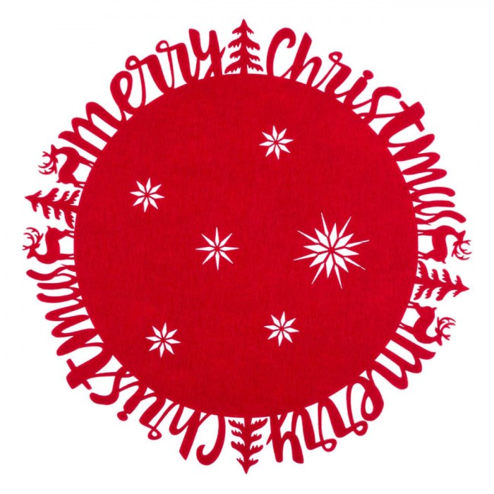 Suport Farfurie, Model &quot;Merry Christmas&quot;, P&acirc;slă, Culoare Roșu, Diametru 35 cm