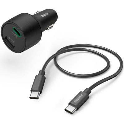 Incarcator auto Hama, 1xUSB-C, 1xUSB-A, PD/QC, 32W, Negru foto