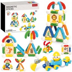 Set Jucarii Magnetice de Constructie pentru Copii, 110 Piese STEM Educationale, Dezvoltare Creativitate si Imaginatie, Conexiuni Magnetice Puternice,