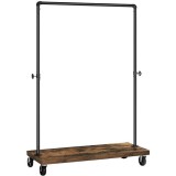 Suport mobil cu roti pentru haine, Artool, cu raft incaltaminte, pal, metal, negru si maro rustic, max 90 kg, 103.5x40x162 cm, Leobert