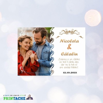 Tablou canvas personalizat pe panza cu poza si mesaj - alb foto