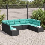 Cumpara ieftin Set de canapele pentru gradina 9 buc. 8-Locuri Negru si Turcoaz