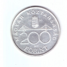 Moneda Ungaria 200 forint 1993 Comemorativa Banca Nationala, stare foarte buna