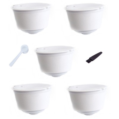 Set 5 Capsule cafea, reutilizabila, reincarcabila, compatibil Dolce Gusto, alb, cu periuta si lingurita foto