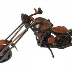 Motocicleta decorativa, Din metal, Maro, 16 cm, 356-9D