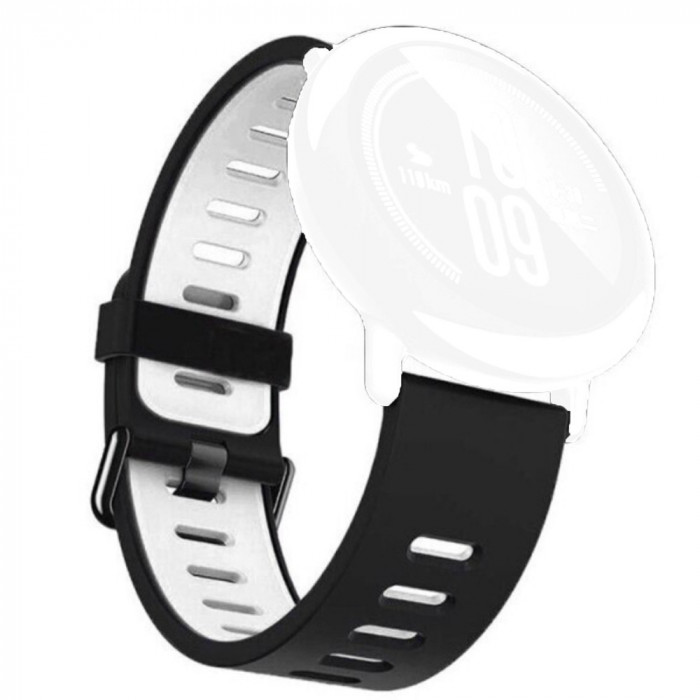 Curea din silicon compatibila cu Fitbit Versa Lite, Telescoape QR, 22mm, Black Frost