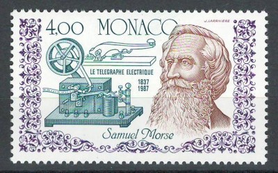 Monaco 1987 Mi 1838 MNH - 150 de ani telegraful electric de Samuel Morse foto