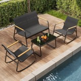 SONGMICS Set mobilier gradina 4 locuri, 2 scaune balansoar, canapea si masa, cadru metalic, negru Household NewTrend