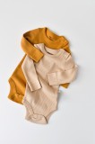 Set de 2 body-uri cu maneca lunga din bumbac organic si modal - Mustar Somon BabyCosy (Marime: 12-18 Luni)