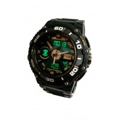 Ceas de mana barbati sport Q&amp;Q Dual Time, cu sistem digital si analog negru cu auriu - TA9034