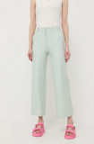 Max Mara Leisure pantaloni femei, culoarea verde, drept, high waist