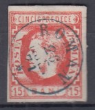 ROMANIA 1869 LP 27 REGELE CAROL I CU FAVORITI 15 BANI ROSU STAMPILAT ROMAN