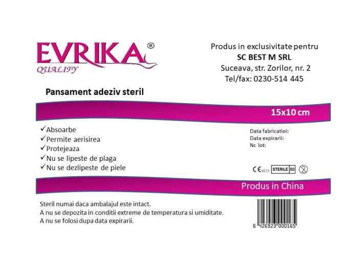 EVRIKA Q PANSAMENT ADEZIV STERIL 15CM/10CM