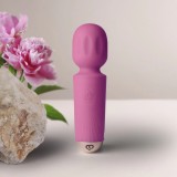 Vibrator Mini Wand Peony Pink, 16 Moduri Vibratii, Silicon, USB, Roz, 11.5 cm