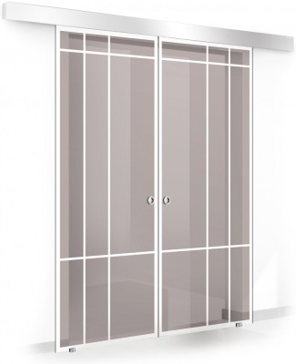 Usa culisanta Boss &amp;reg; Duo model Event alb, 60+60x215 cm, sticla bronz securizata, glisanta in ambele directii foto