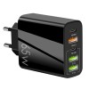 Incarcator retea multiport, fast charge 65W, 5 iesiri (3x USB + 2x USB-C), protectie la supraincalzire, compact si portabil, universal, negru