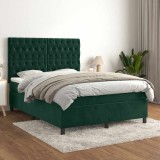 vidaXL Pat box spring cu saltea, verde &icirc;nchis, 140x200 cm, catifea 3143208