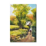 Tablou pictat manual, Amintiri din copilarie, la casa bunicilor, 50x35cm pictura ulei pe panza