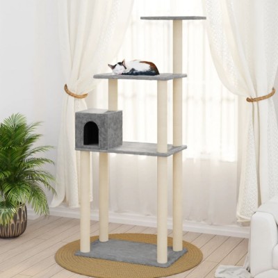 vidaXL Ansamblu pisici cu st&amp;acirc;lpi din funie de sisal gri deschis 147 cm foto