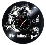 Ceas de Perete Decorativ &ldquo;Fisherman&rsquo;s Sunset&rdquo;, din Disc Vinil Reciclat, Design Pescuit, Negru, Mecanism Silențios (Sweep), 30 cm