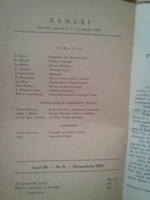 Ramuri - Revista literara anul 29, nr. 8 - Octombrie 1937 (1937) foto