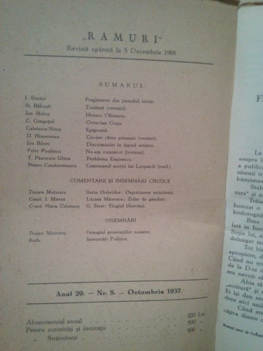 Ramuri - Revista literara anul 29, nr. 8 - Octombrie 1937 (1937)