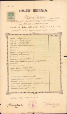HST A210 Certificat școlar 1903 Lugoj semnat olograf Putnoky Miklos foto