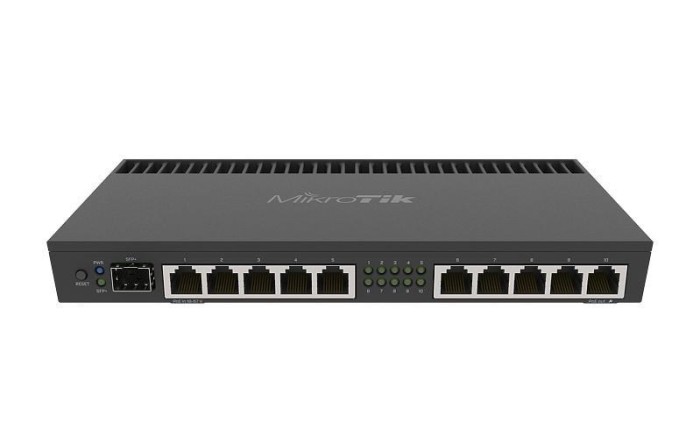 Router 10 x Gigabit, 1 x SFP+ 10Gbps, 1 x PoE, RouterOS L5, 1U - Mikrotik RB4011iGS+RM