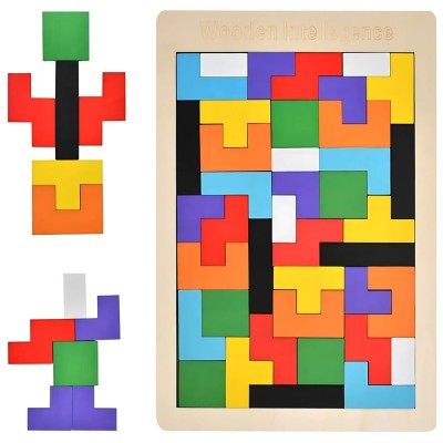 Puzzle incastru din lemn, forme geometrice, Tetris, 27x18 cm foto