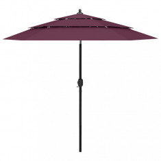Umbrela de soare 3 niveluri, stalp aluminiu, rosu bordo, 2,5 m foto