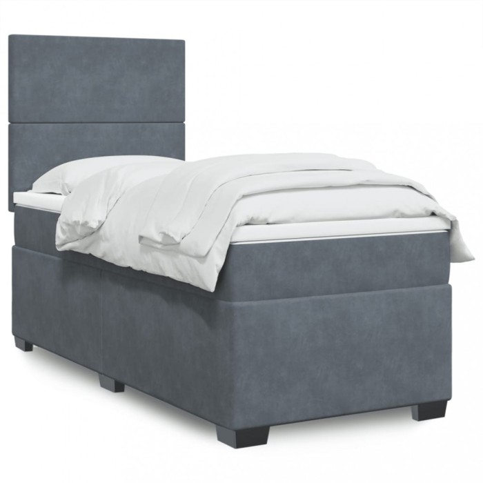 vidaXL Pat box spring cu saltea, gri &icirc;nchis, 90x190 cm, catifea 3290781
