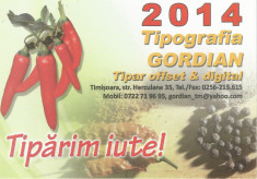 Romania, Tipografia Gordian Timisoara, calendar de buzunar, 2014 foto