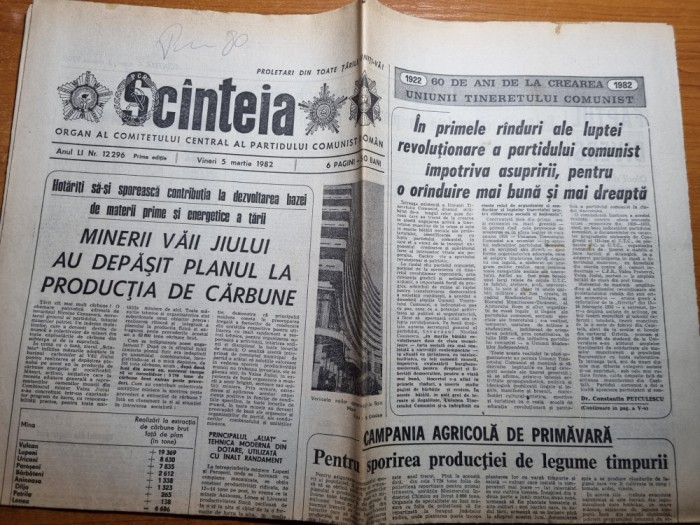 scanteia 5 martie 1982-art.minerii din valea jiului au depasit planul