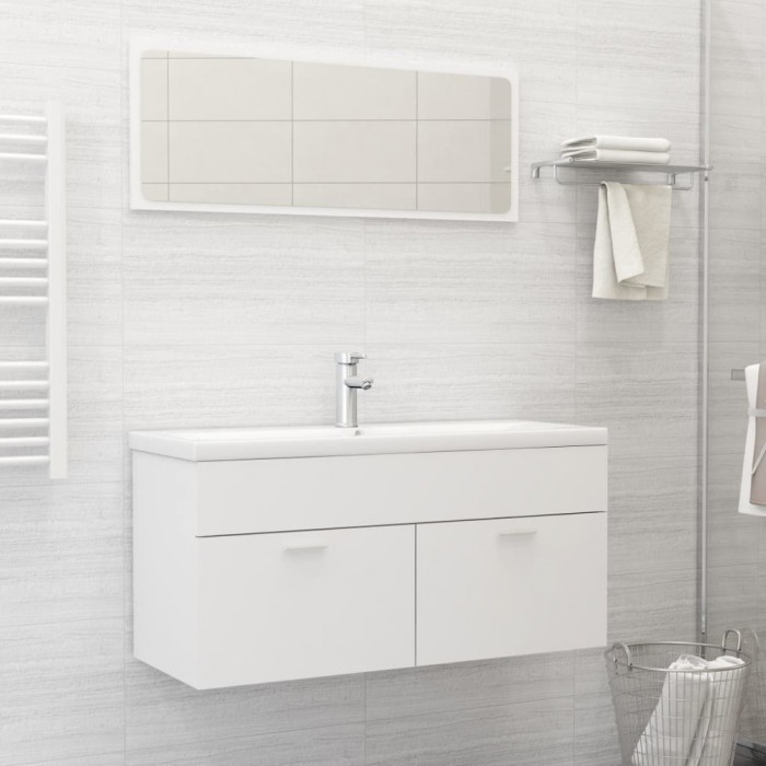 Set mobilier de baie, alb, lemn prelucrat