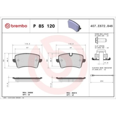 Placute frana Audi A4 B9 (8w2 8wc) 05.15-, A4 B9 Avant (8w5 8wd) 08.15-, A8 D4 (4h2 4h8 4hc 4hl) 11.09-01.18, Spate, BREMBO foto