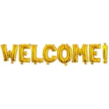 Set Baloane din Folie Metalizata, Flippy, Model WELCOME!, Litere de 40 cm, Baloane Party, Ambalaj Individual, Pai Inclus, Umflare cu Aer sau Heliu, Au, Oem