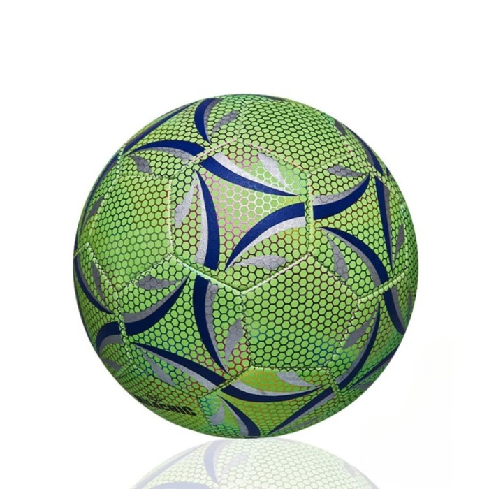 Minge de fotbal, cu efect fosforescent, 22cm, piele sintetica durabila si cusatura de nailon, efect fosforescent