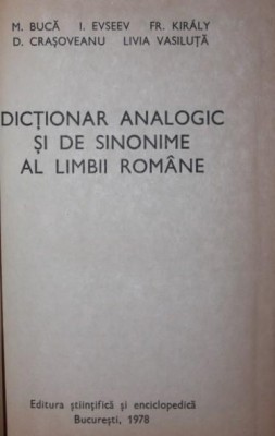 DICTIONAR ANALOGIC SI DE SINONIME AL LIMBII ROMANE foto