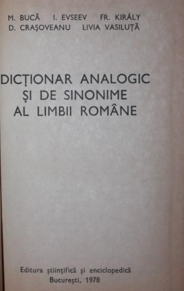 DICTIONAR ANALOGIC SI DE SINONIME AL LIMBII ROMANE