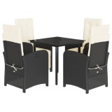 Set mobilier de gradina cu perne, 5 piese, negru, poliratan