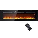 HOMCOM Șemineu Electric &Icirc;ncorporabil cu Telecomandă, Flacără Reglabilă, Temporizator și Termostat, 152,4x15,8x45 cm, Negru | Aosom Romania