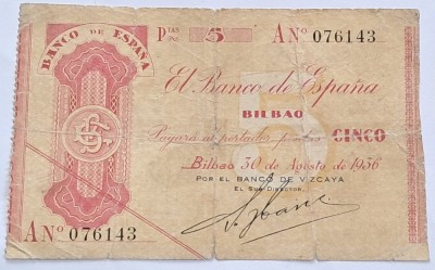 Spania, 5 Pesetas 1936 Bilbao foto