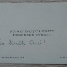 Carte de vizită Fanu Duțulescu, profesor și avocat, Craiova - anii 1930