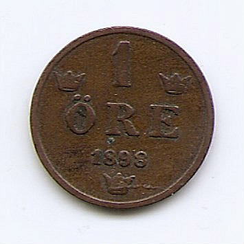 Suedia 1 Ore 1898 - Oscar II (litere foarte mari) Bronz, 16 mm KM-750 foto