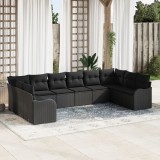 Set de canapea de gradina Gossi 10 piese cu perne negru poliratan, canapea de gradina Gossi 2 locuri cu perne negru poliratan