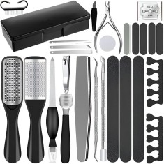 Set de 31 Piese Manichiura Pedichiura, cu Pila Calcaie, Pila Unghii, Unghiera, Cleste Cuticule si Alte Accesorii, pentru Ingrijirea Mainilor si Picioa